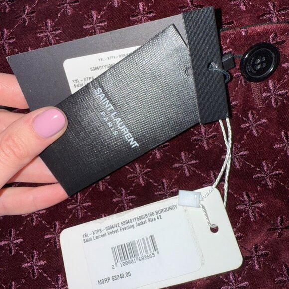 NWT Saint Laurent YSL Velvet Evening Blazer Jacket In Burgundy Sz 42 - Picture 2 of 11